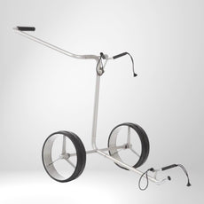Klappbarer Golf Trolley aus Aluminium mit zwei großen Rädern, ideal für Golfzubehör Transport