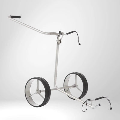 Klappbarer Golf Trolley aus Aluminium mit zwei großen Rädern, ideal für Golfzubehör Transport