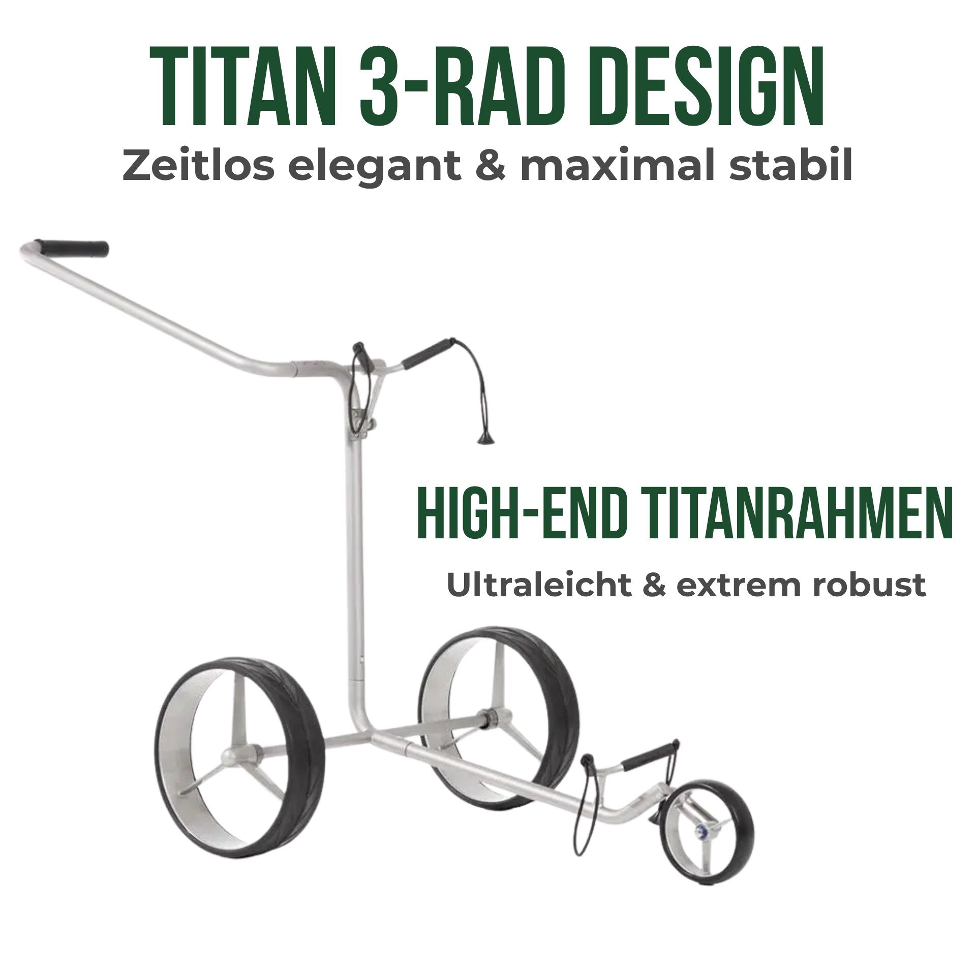 Moderner Golf Trolley aus Metall mit drei Rädern und Griff, geeignet für Golfzubehör