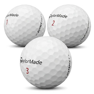 TaylorMade Mix Lakeball – Gebrauchter weißer TaylorMade Golfball mit Logo und Nummer, Seitenansicht
