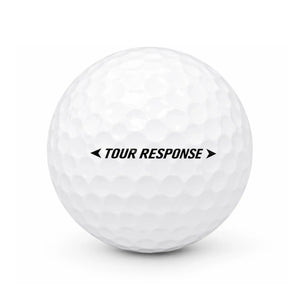 TaylorMade Tour Response Lakeball – Gebrauchter weißer Golfball mit Logo und Nummer, Seitenansicht
