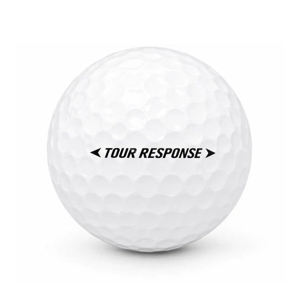TaylorMade Tour Response Lakeball – Gebrauchter weißer Golfball mit Logo und Nummer, Seitenansicht
