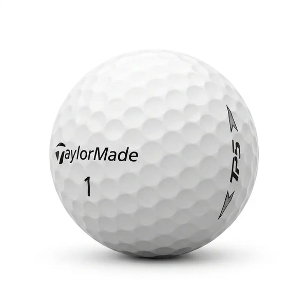 TaylorMade TP5 Tour Lakeballs – 25 gebrauchte weiße Golfbälle freigestellt auf weißem Hintergrund