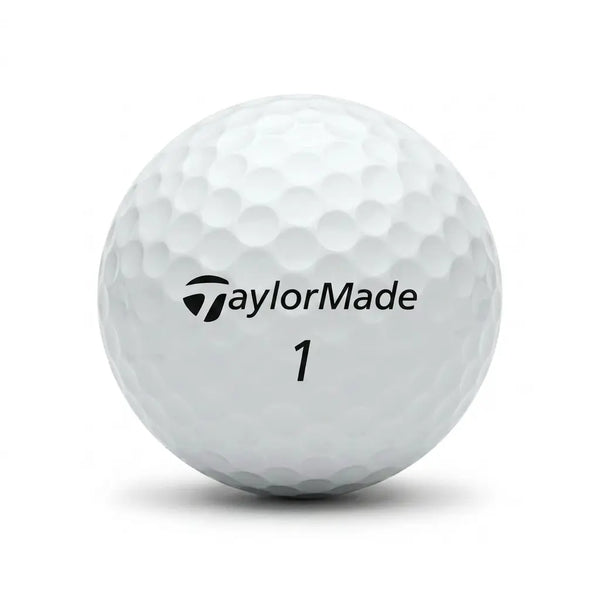 TaylorMade TP5 Tour – Nahaufnahme weißer Golfball mit dimpled Oberfläche und Logo