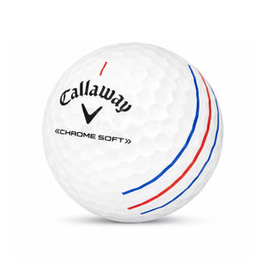 Callaway Chrome Soft Triple Track Lakeballs – 25 gebrauchte weiße Golfbälle mit Triple Track Linien, freigestellt