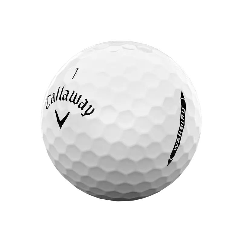 Weißer Callaway Warbird Golfball mit Logo und dimpled Oberfläche auf weißem Hintergrund