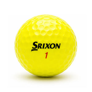Srixon Z-Star X/XV Yellow – Nahaufnahme gelber Srixon Golfball mit dimpled Oberfläche und Logo
