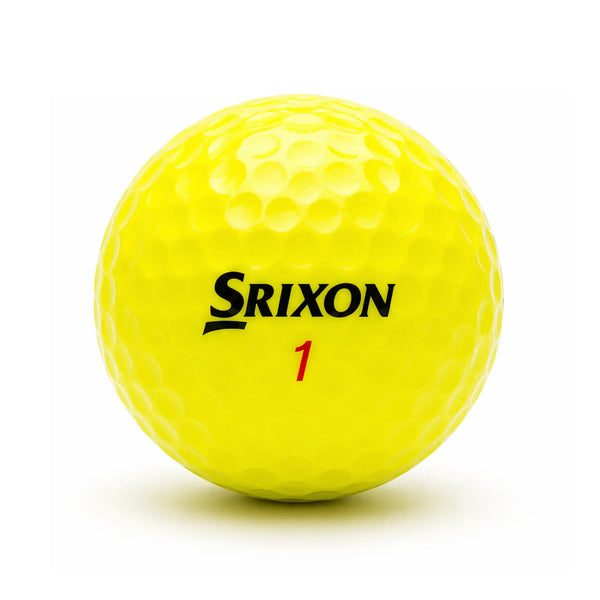 Srixon Z-Star X/XV Yellow – Nahaufnahme gelber Srixon Golfball mit dimpled Oberfläche und Logo